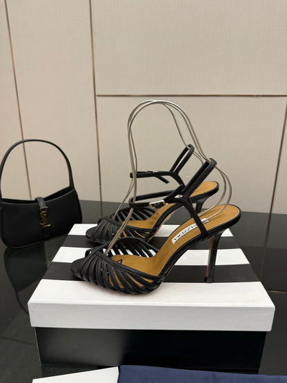 Aquazzura Rhinestone Silk Heeled Sandals – Spring/Summer Collection