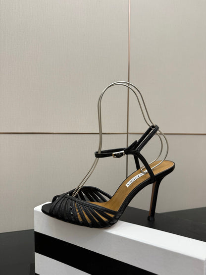 Aquazzura Rhinestone Silk Heeled Sandals – Spring/Summer Collection