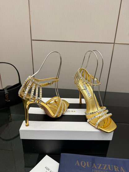 Aquazzura Pineapple Rhinestone Heeled Sandals