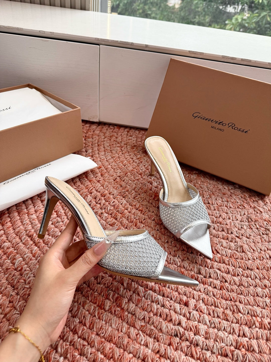 Gianvito Rossi Mesh Slide Sandals