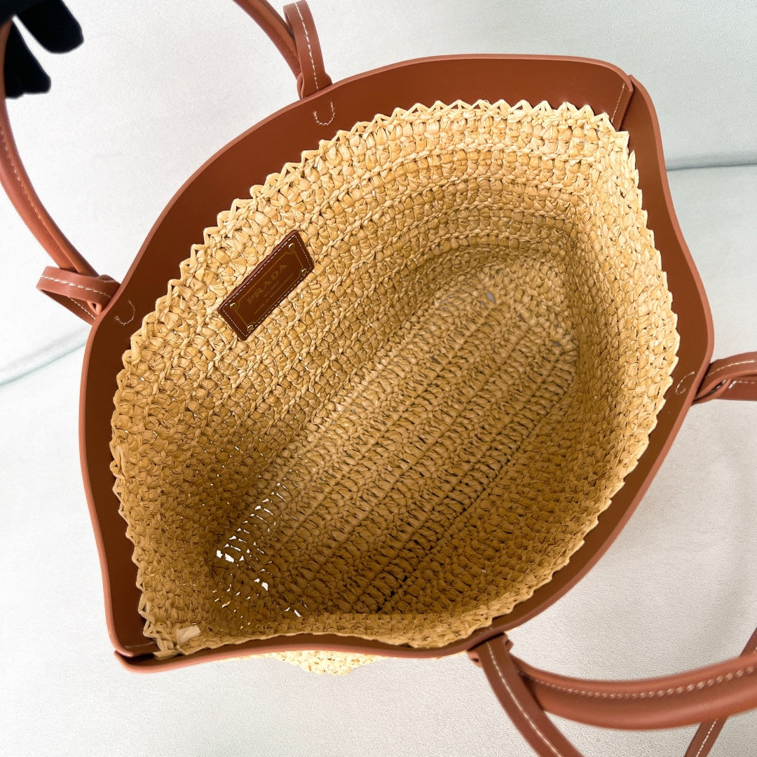 Prada Raffia and Calfskin Tote Bag – Summer Collection