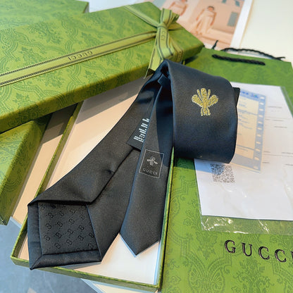 Gucci Silk Tie with Gold Bee Embroidery