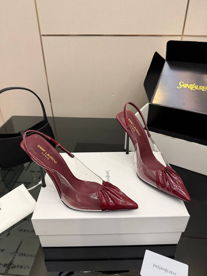 Saint Laurent Creased Pointed-Toe Slingback Sandals – Spring/Summer Collection – 26WF