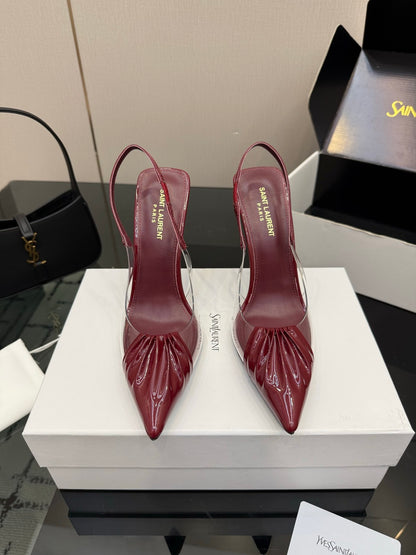 Saint Laurent Creased Pointed-Toe Slingback Sandals – Spring/Summer Collection – 26WF