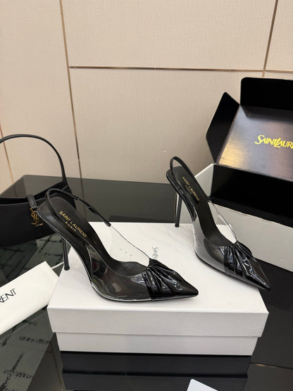 Saint Laurent Creased Pointed-Toe Slingback Sandals – Spring/Summer Collection – 26WF