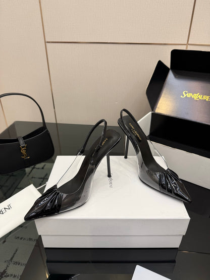 Saint Laurent Creased Pointed-Toe Slingback Sandals – Spring/Summer Collection – 26WF