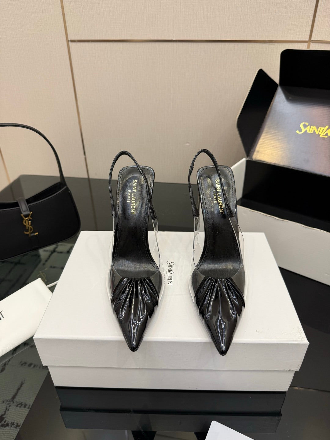Saint Laurent Creased Pointed-Toe Slingback Sandals – Spring/Summer Collection – 26WF