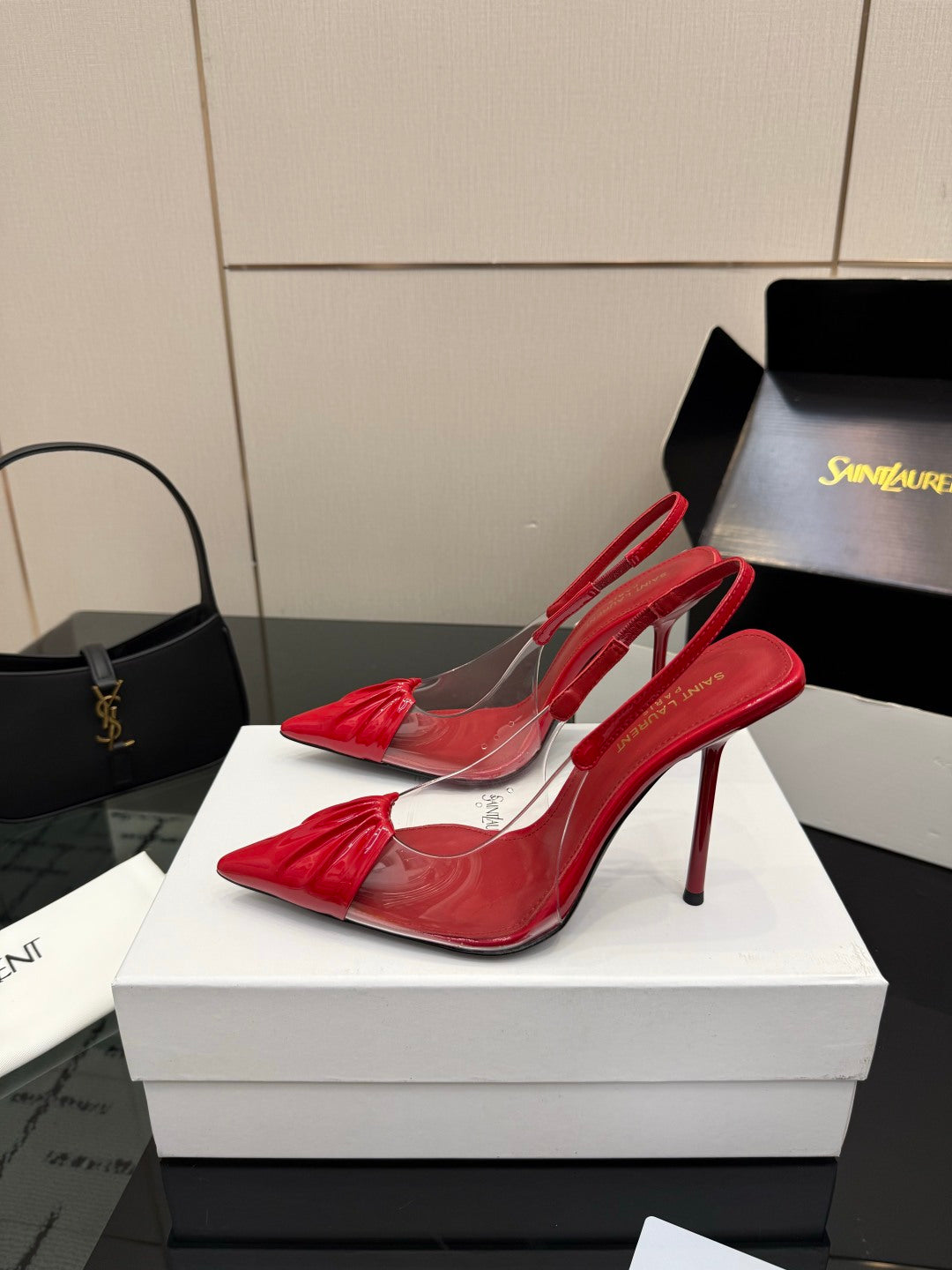 Saint Laurent Creased Pointed-Toe Slingback Sandals – Spring/Summer Collection – 26WF