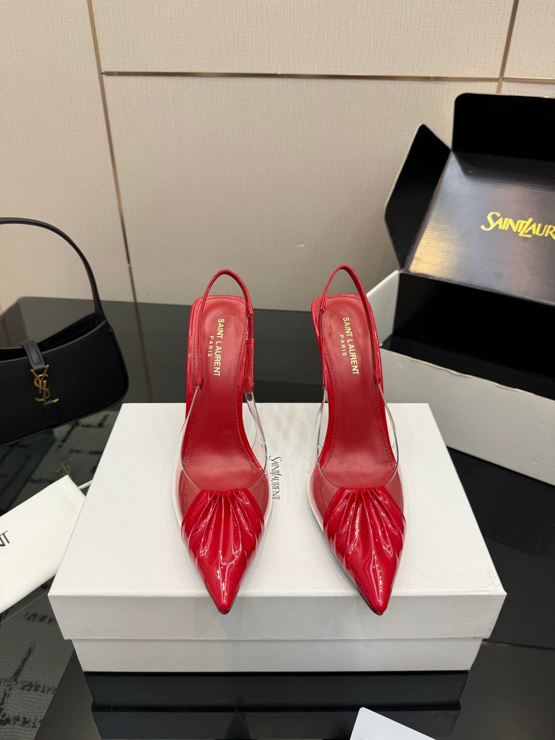 Saint Laurent Creased Pointed-Toe Slingback Sandals – Spring/Summer Collection – 26WF