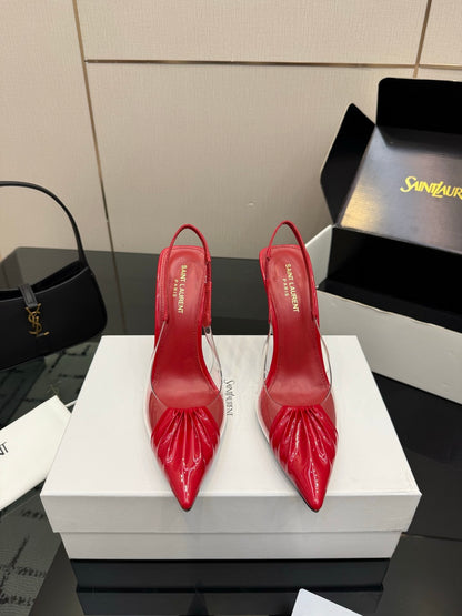 Saint Laurent Creased Pointed-Toe Slingback Sandals – Spring/Summer Collection – 26WF