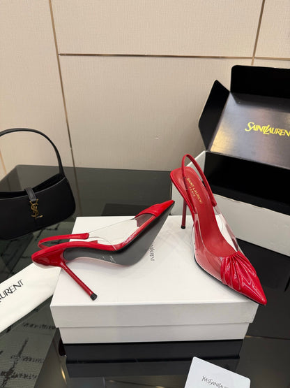 Saint Laurent Creased Pointed-Toe Slingback Sandals – Spring/Summer Collection – 26WF