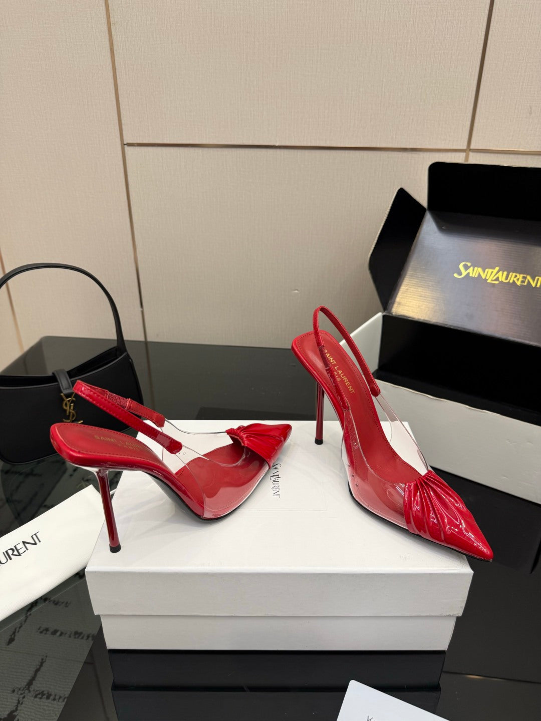Saint Laurent Creased Pointed-Toe Slingback Sandals – Spring/Summer Collection – 26WF