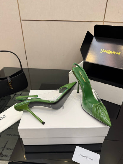 Saint Laurent Creased Pointed-Toe Slingback Sandals – Spring/Summer Collection – 26WF