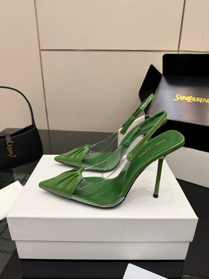 Saint Laurent Creased Pointed-Toe Slingback Sandals – Spring/Summer Collection – 26WF