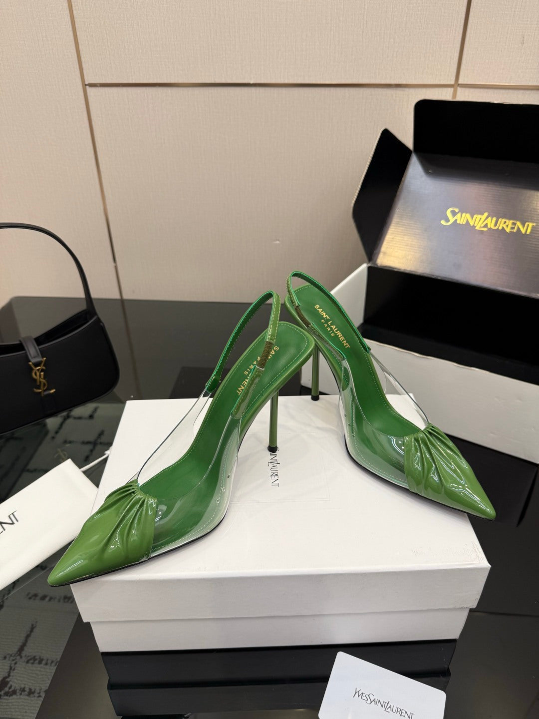 Saint Laurent Creased Pointed-Toe Slingback Sandals – Spring/Summer Collection – 26WF