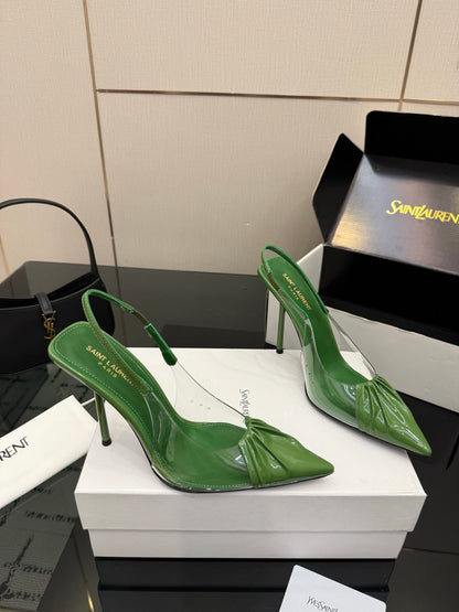 Saint Laurent Creased Pointed-Toe Slingback Sandals – Spring/Summer Collection – 26WF