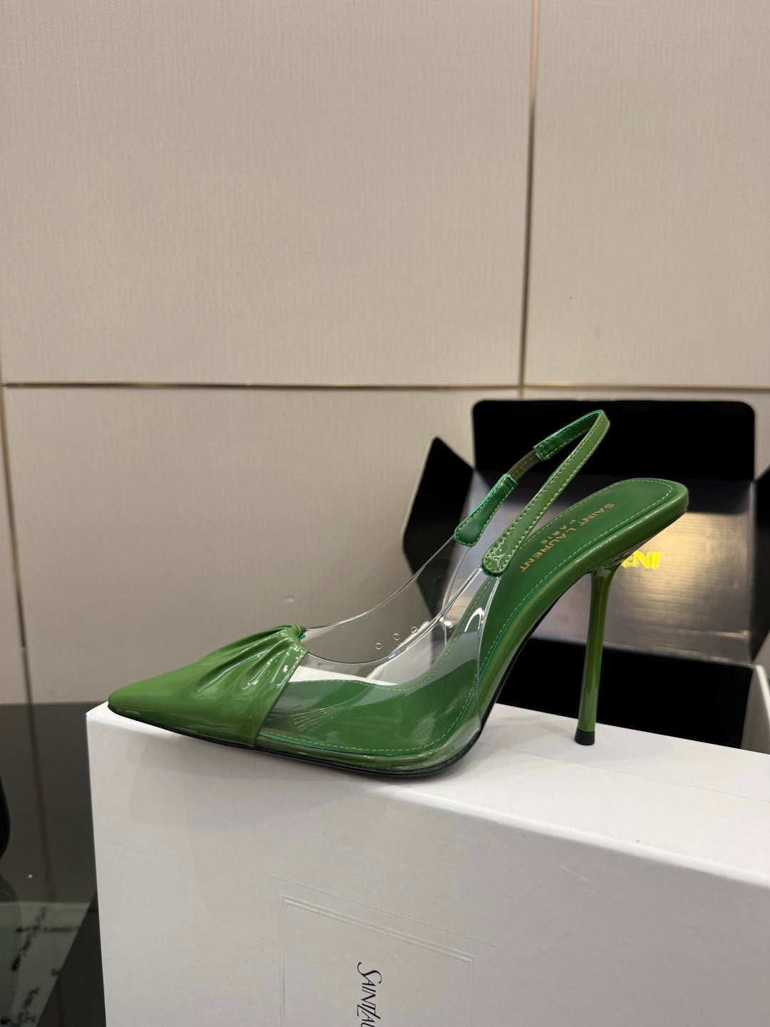 Saint Laurent Creased Pointed-Toe Slingback Sandals – Spring/Summer Collection – 26WF