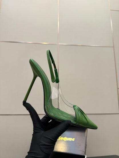 Saint Laurent Creased Pointed-Toe Slingback Sandals – Spring/Summer Collection – 26WF