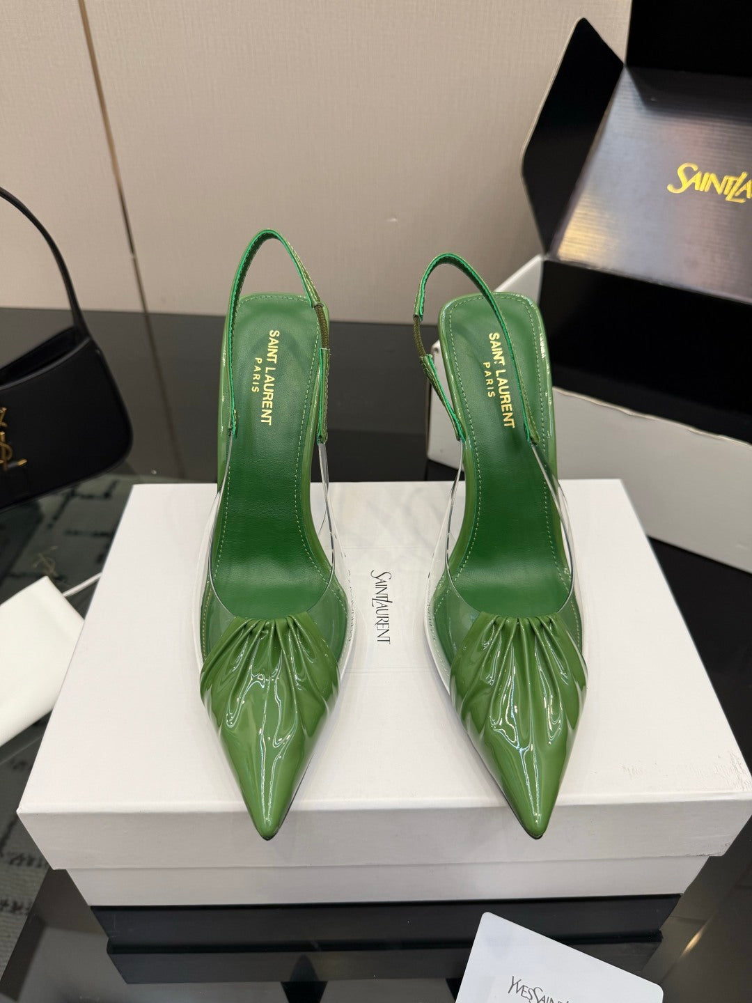 Saint Laurent Creased Pointed-Toe Slingback Sandals – Spring/Summer Collection – 26WF