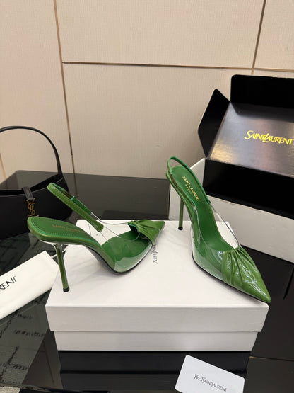 Saint Laurent Creased Pointed-Toe Slingback Sandals – Spring/Summer Collection – 26WF