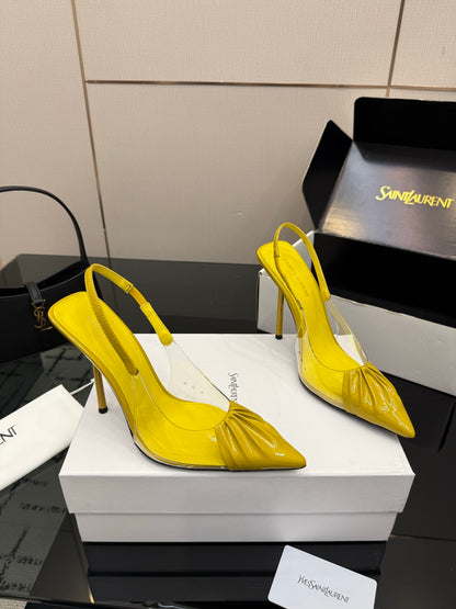 Saint Laurent Creased Pointed-Toe Slingback Sandals – Spring/Summer Collection – 26WF