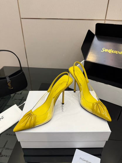 Saint Laurent Creased Pointed-Toe Slingback Sandals – Spring/Summer Collection – 26WF