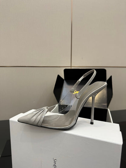 Saint Laurent Creased Pointed-Toe Slingback Sandals – Spring/Summer Collection – 26WF