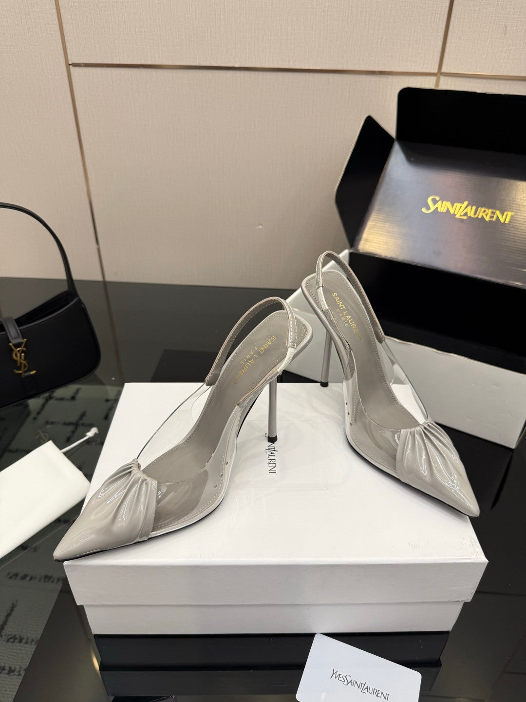 Saint Laurent Creased Pointed-Toe Slingback Sandals – Spring/Summer Collection – 26WF