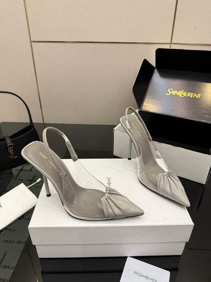Saint Laurent Creased Pointed-Toe Slingback Sandals – Spring/Summer Collection – 26WF