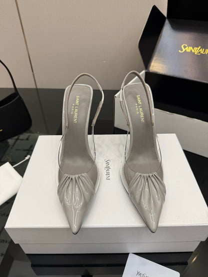 Saint Laurent Creased Pointed-Toe Slingback Sandals – Spring/Summer Collection – 26WF
