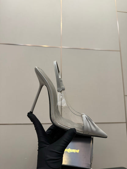 Saint Laurent Creased Pointed-Toe Slingback Sandals – Spring/Summer Collection – 26WF