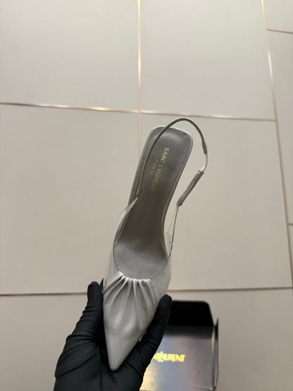 Saint Laurent Creased Pointed-Toe Slingback Sandals – Spring/Summer Collection – 26WF