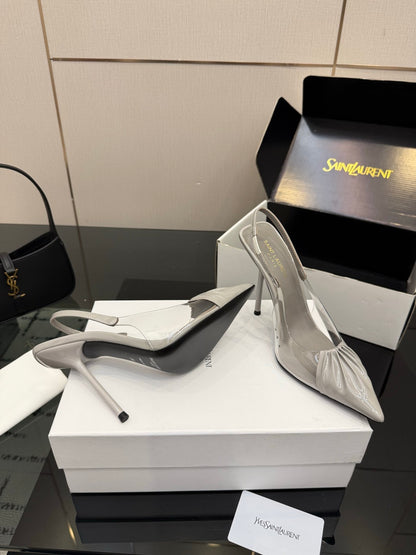 Saint Laurent Creased Pointed-Toe Slingback Sandals – Spring/Summer Collection – 26WF