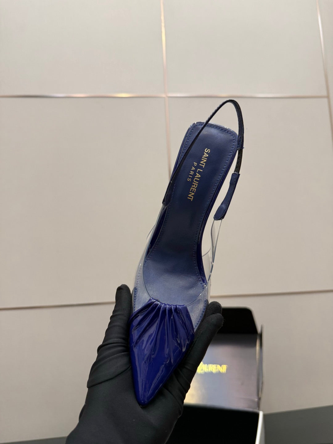 Saint Laurent Creased Pointed-Toe Slingback Sandals – Spring/Summer Collection – 26WF