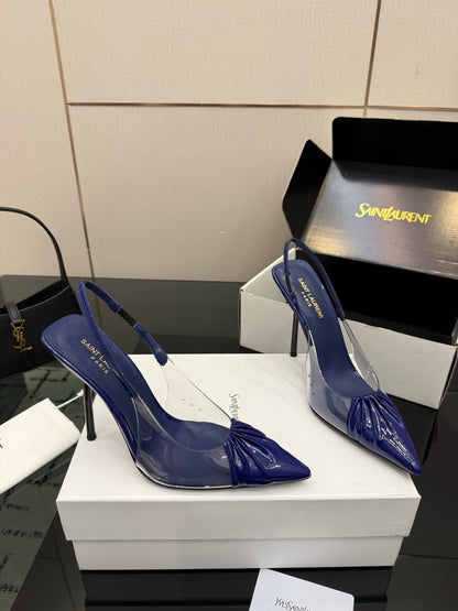 Saint Laurent Creased Pointed-Toe Slingback Sandals – Spring/Summer Collection – 26WF