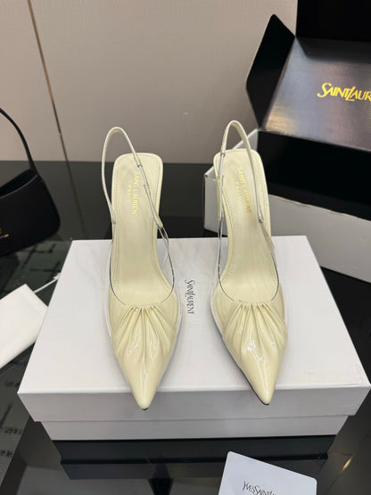 Saint Laurent Creased Pointed-Toe Slingback Sandals – Spring/Summer Collection – 26WF