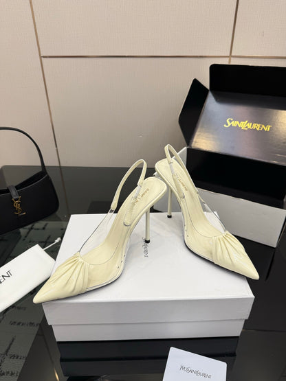 Saint Laurent Creased Pointed-Toe Slingback Sandals – Spring/Summer Collection – 26WF