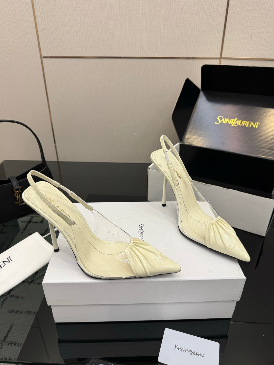 Saint Laurent Creased Pointed-Toe Slingback Sandals – Spring/Summer Collection – 26WF