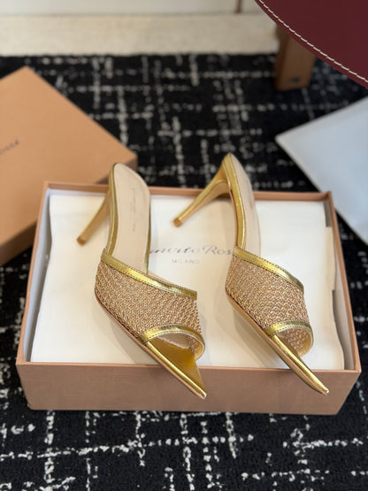Gianvito Rossi Pointed-Toe Mesh Heeled Sandals – Spring/Summer Collection – 26SS