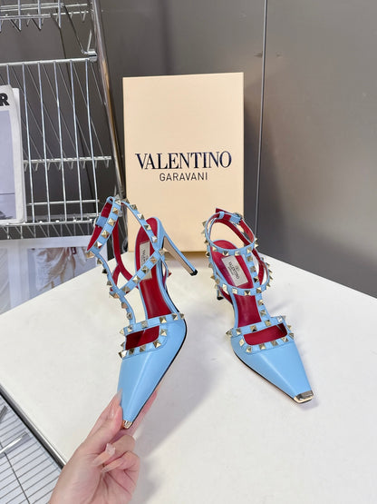 Valentino Rockstud T-Strap Pointed-Toe Heeled Sandals – Spring/Summer Collection