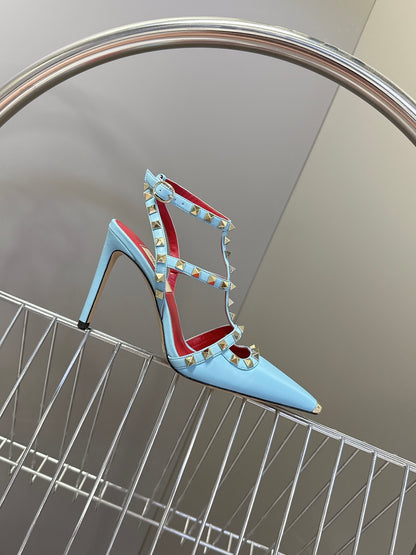 Valentino Rockstud T-Strap Pointed-Toe Heeled Sandals – Spring/Summer Collection