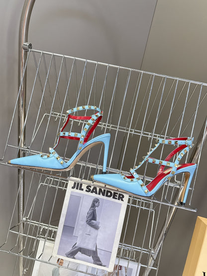 Valentino Rockstud T-Strap Pointed-Toe Heeled Sandals – Spring/Summer Collection