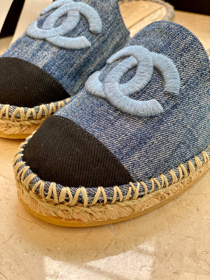 Chanel Washed Denim Logo Espadrilles – Spring/Summer Collection