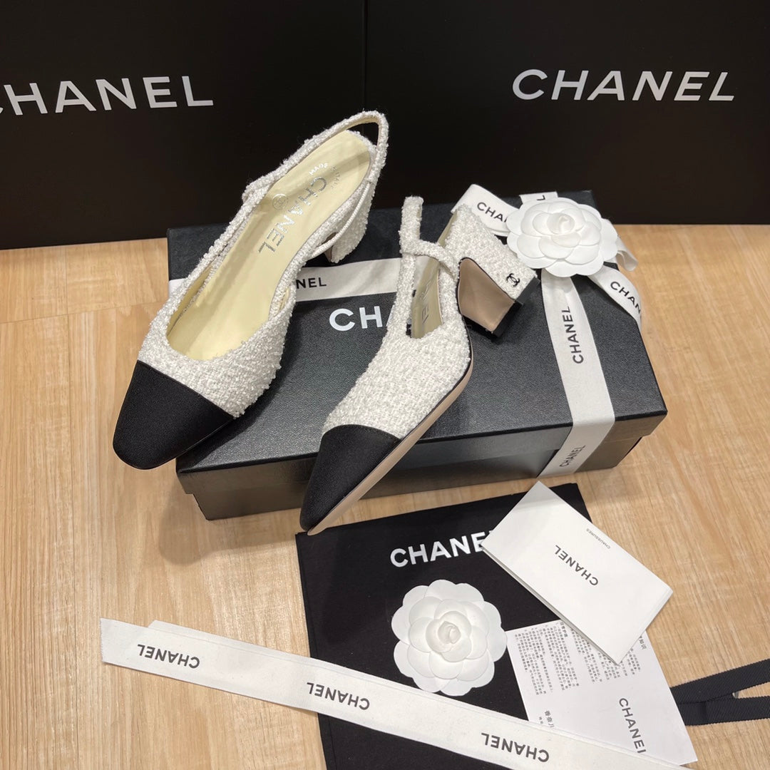 Chanel Two-Tone Slingback Heeled Sandals
