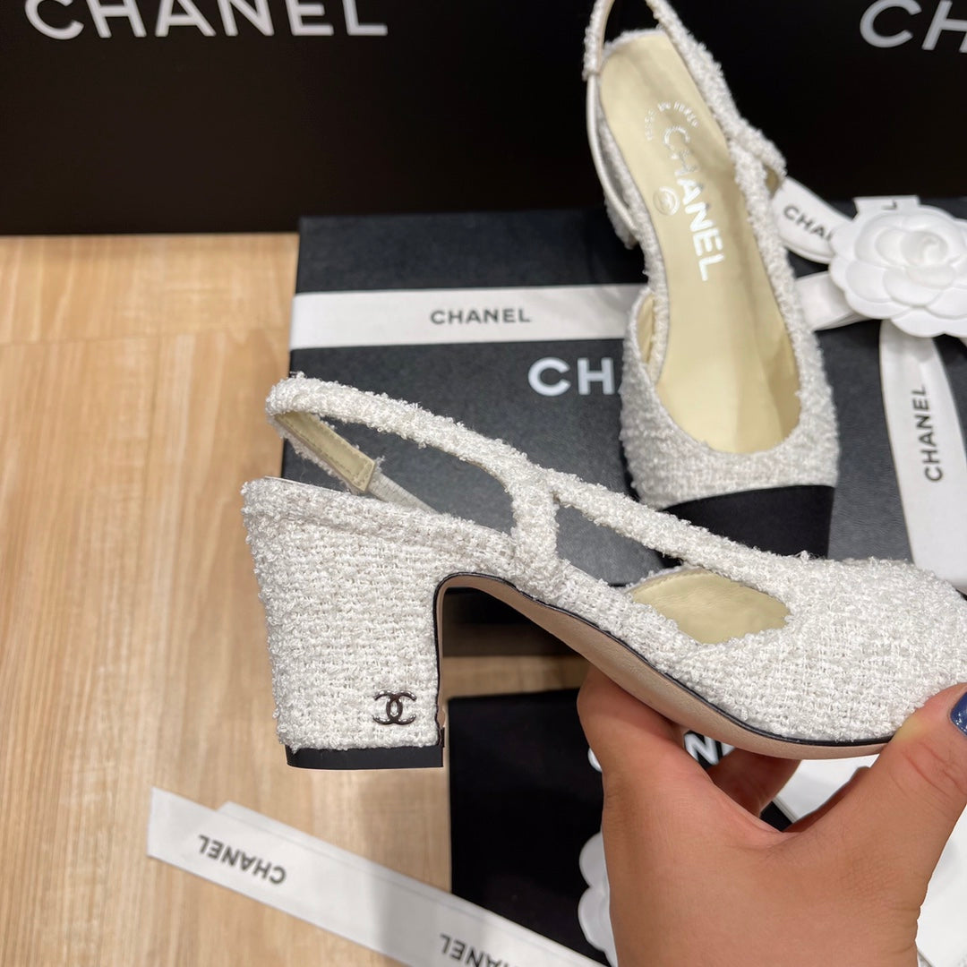 Chanel Two-Tone Slingback Heeled Sandals