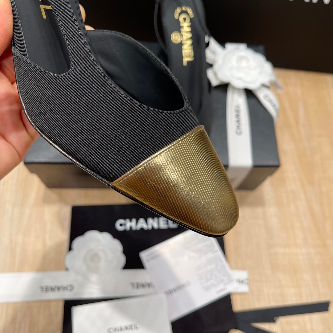 Chanel Two-Tone Slingback Heeled Sandals