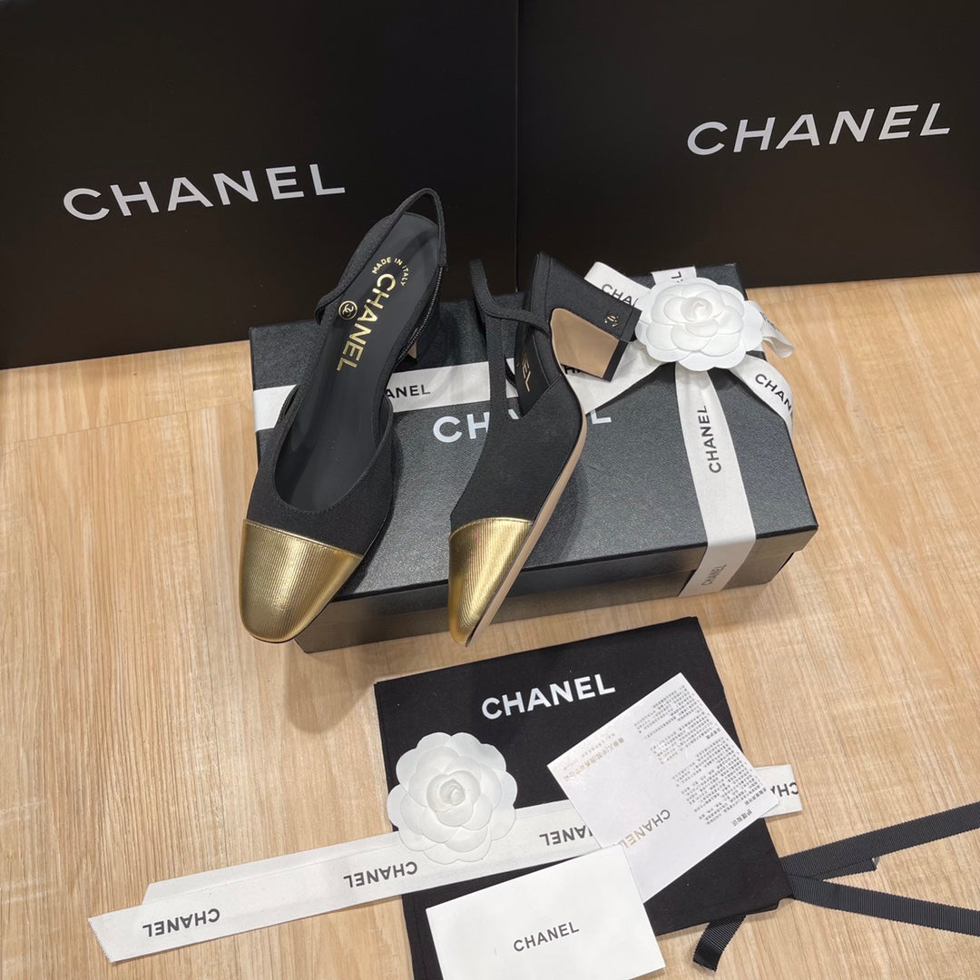 Chanel Two-Tone Slingback Heeled Sandals