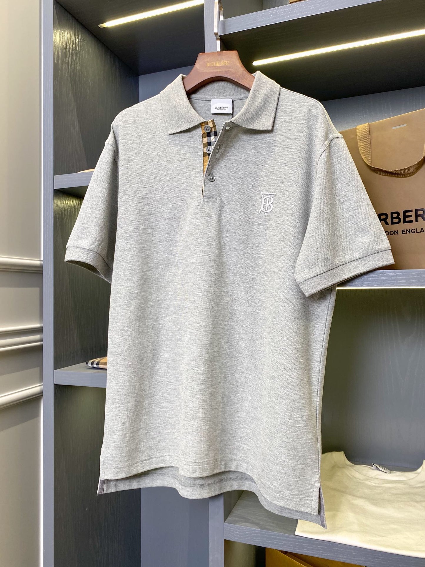 Burberry Embroidered Check Trim Polo Shirt
