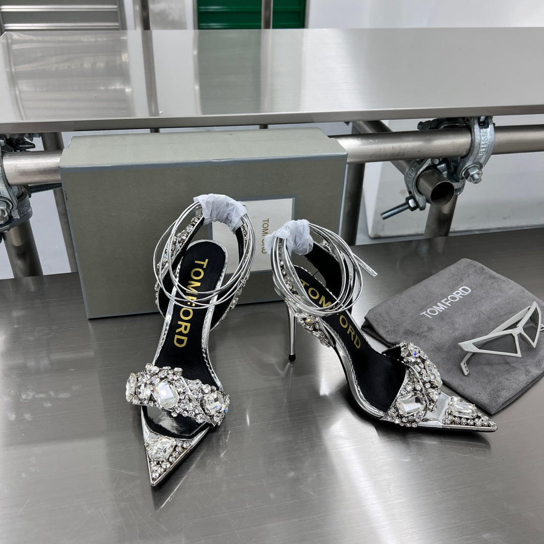 Tom Ford Gold Crystal Heeled Sandals