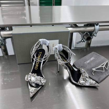 Tom Ford Gold Crystal Heeled Sandals